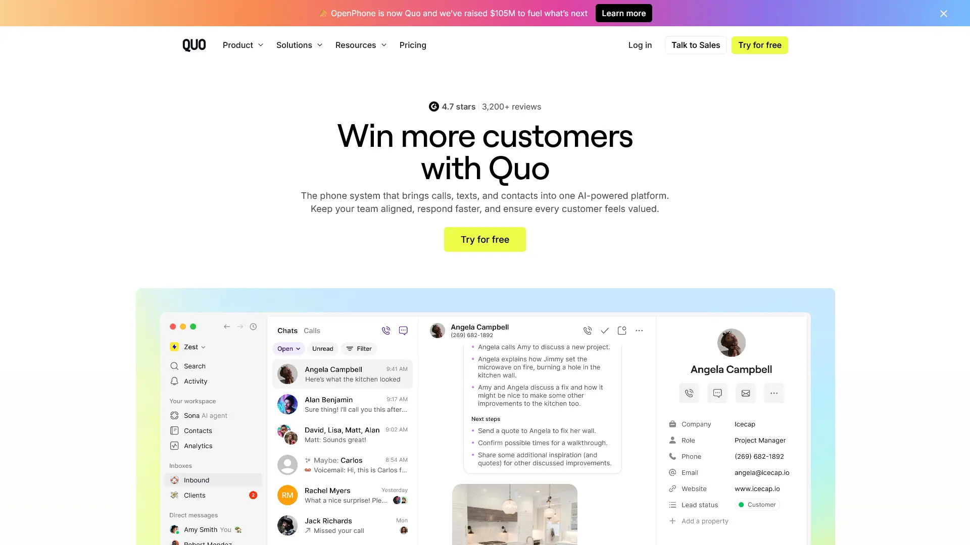 Screenshot of Quo Pricing Page